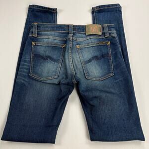 Nudie Jeans The Skinny Lin Navy Mist Dark Wash Thigh Fade Five Pocket Size 28x32